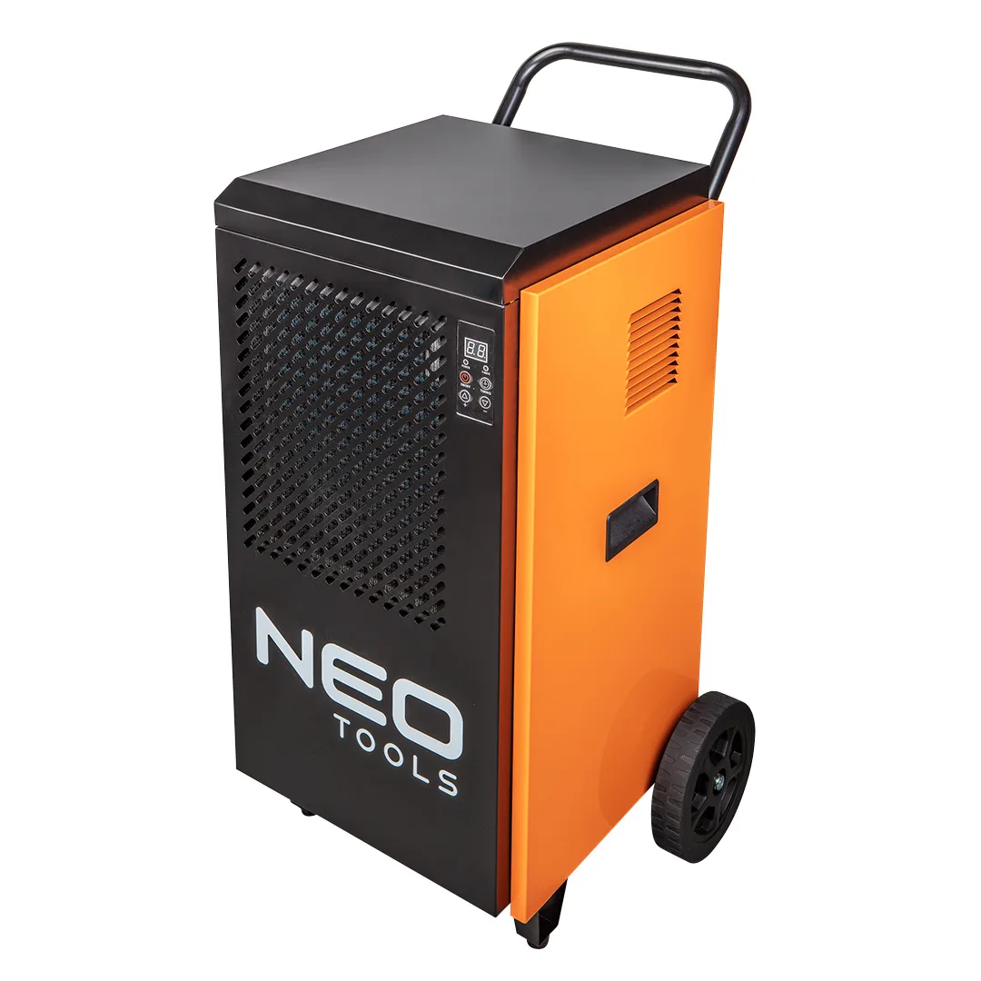 Промисловий осушувач повітря Neo Tools, продуктивність 70 л/добу, для площі до 250 м2, об'єм 400 м3/год, потужність 950 Вт, LCD-ди
