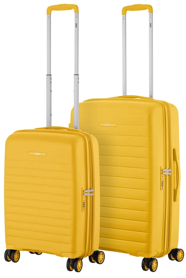 Набір валіз 2E, Aero, поліпропілен, (M+S), TSA, 4 колеса, EXP, бурштиново-жовтий