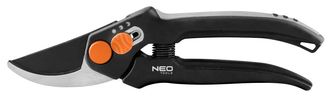 Секатор плоский Neo Tools, діаметр різу 15 мм, довжина 185 мм, вага 164 г.