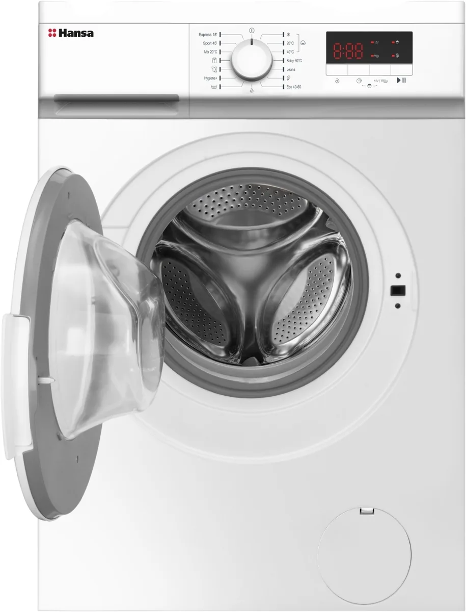 Фронтальна пральна машина Hansa, 7 кг, 1200 об/хв, клас енергоефективності A+++, 40 см, з дисплеєм, біла.