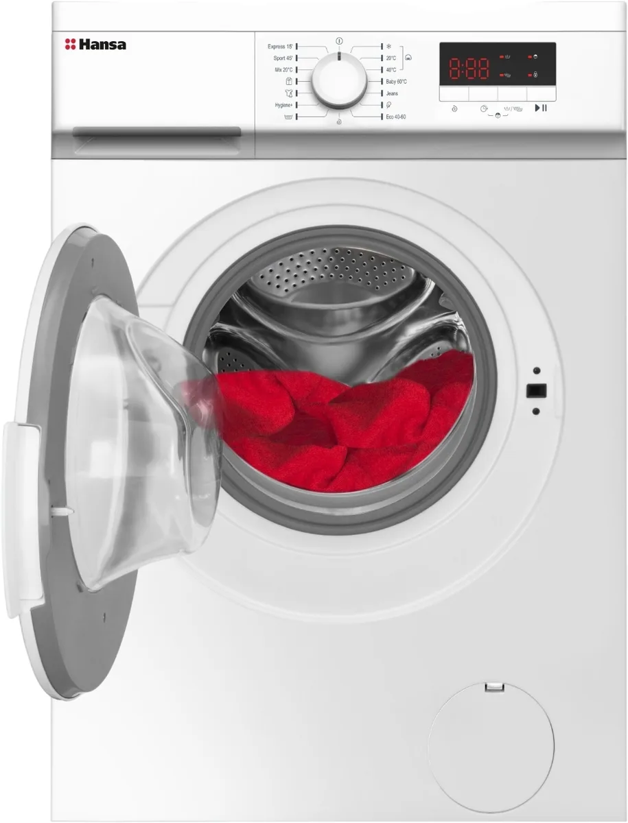 Фронтальна пральна машина Hansa, 7 кг, 1200 об/хв, клас енергоефективності A+++, 40 см, з дисплеєм, біла.
