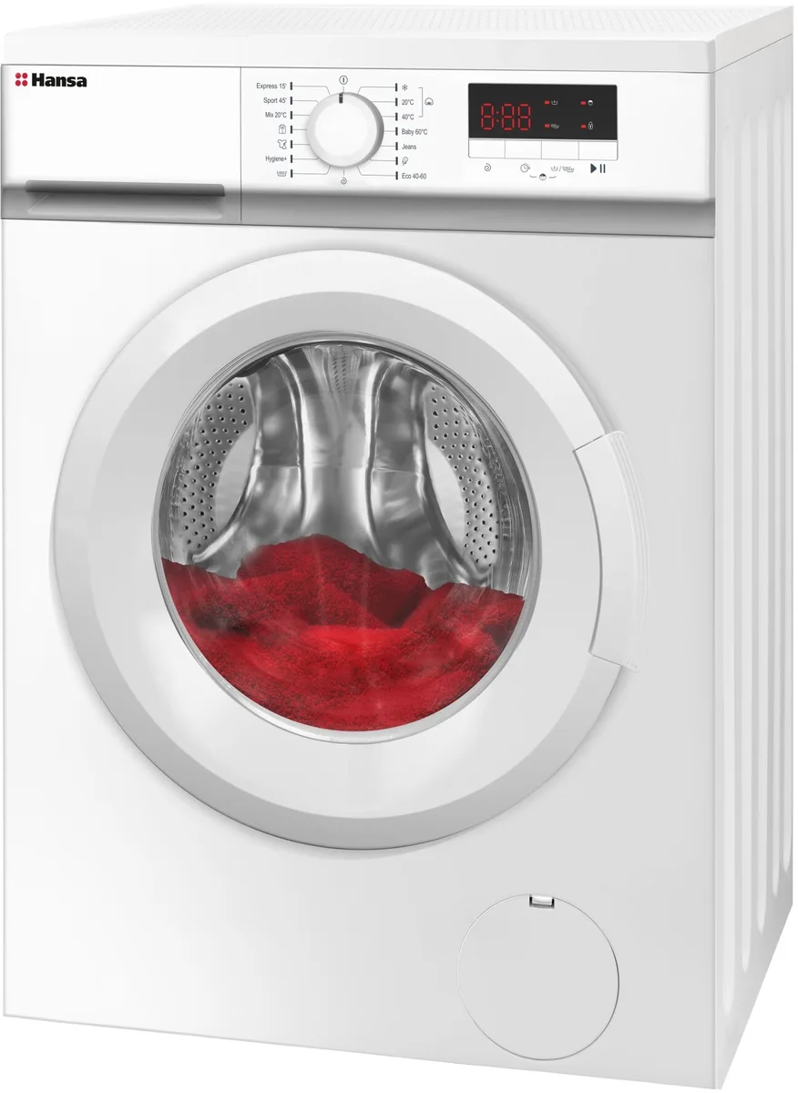 Фронтальна пральна машина Hansa, 7 кг, 1200 об/хв, клас енергоефективності A+++, 40 см, з дисплеєм, біла.