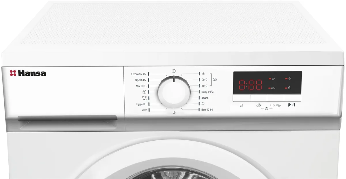 Фронтальна пральна машина Hansa, 7 кг, 1200 об/хв, клас енергоефективності A+++, 40 см, з дисплеєм, біла.
