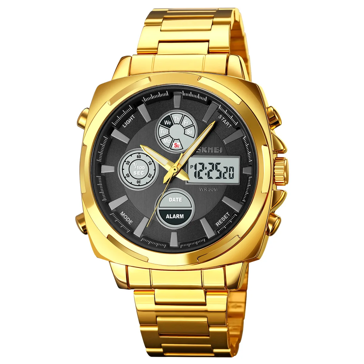 Часы Skmei металл 30 м золотистые чёрные