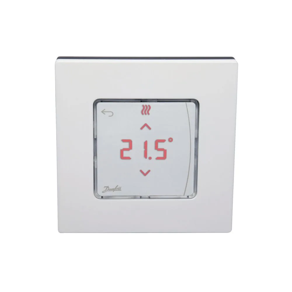 Терморегулятор Danfoss Icon2 RT, дисплей, +5...35 °C, программируемый, проводной, накладной, 24В, белый.