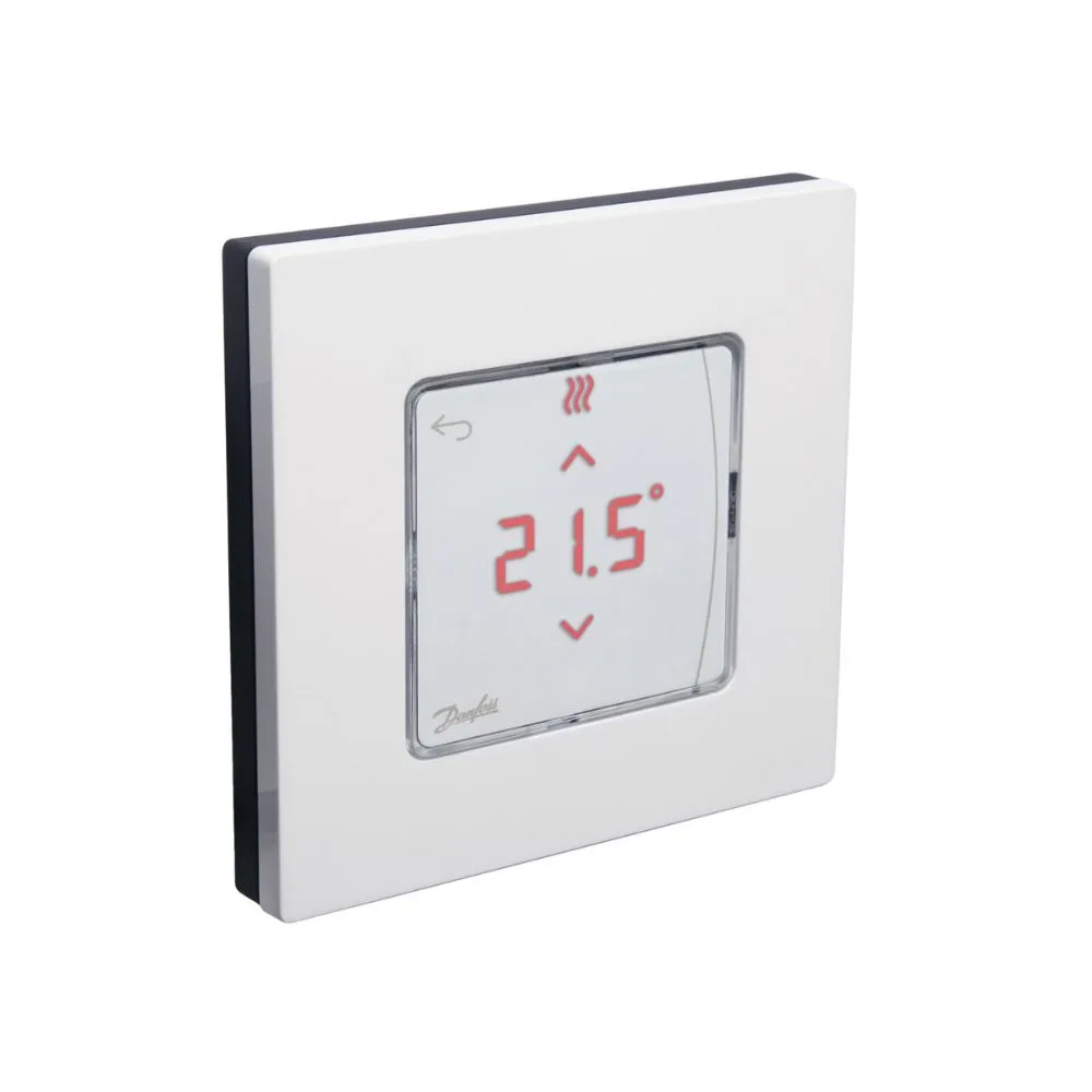 Терморегулятор Danfoss Icon2 RT, дисплей, +5...35 °C, программируемый, проводной, накладной, 24В, белый.