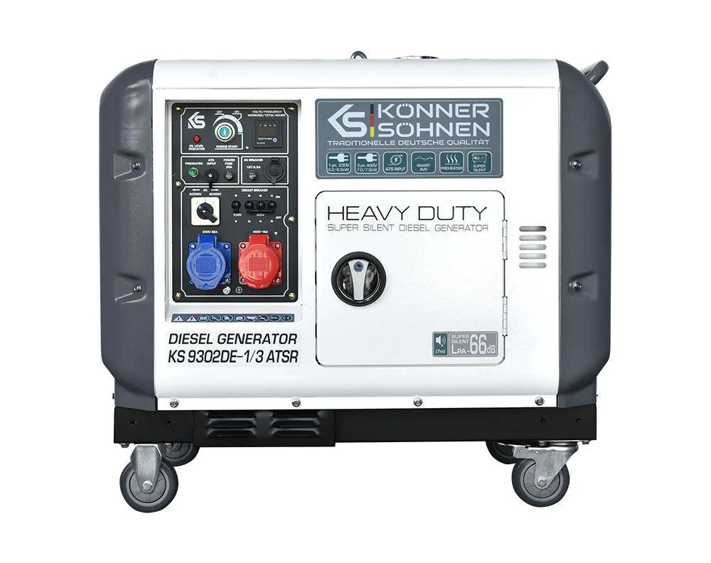 Дизельный генератор KonnerSohnen KS 9302DE-1/3 ATSR 230/400В, мощность 65/60кВт, 75/70кВт, 1/3 фазы, автоматический выключатель (АВР)