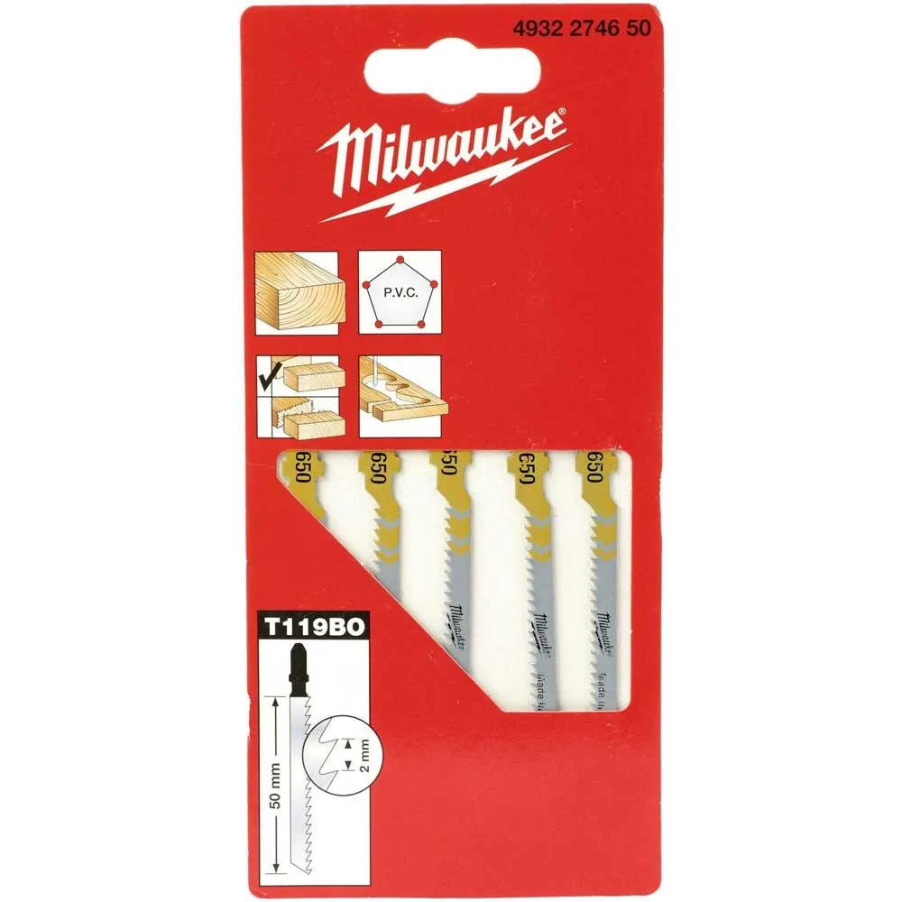 Холст для электролобзика Milwaukee T119BO по дереву, зубья 2ммх50мм, комплект 5 шт.