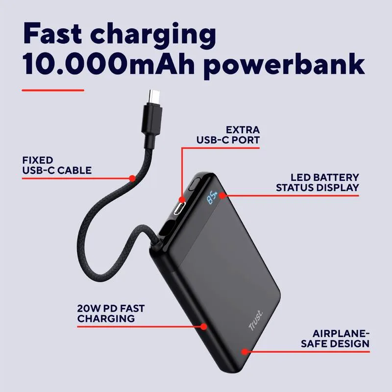 Акумулятор портативний Trust літій-іонний 10000мА·год алюміній чорний 2хUSB-C 20W