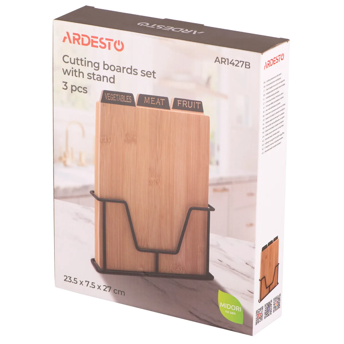 Набор кухонных досок на подставке ARDESTO Midori, 3 шт, 235х75х27 см, из бамбука и металла