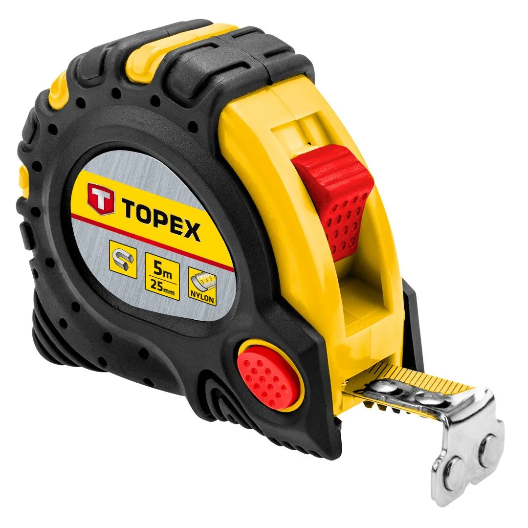 Рулетка TOPEX, 5м x 25мм, з автоматичним фіксатором, магнітна.