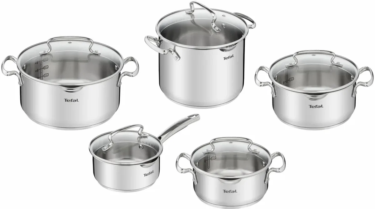 Набір посуду Tefal нержавіюча сталь 10 предметів 18-24 см скло