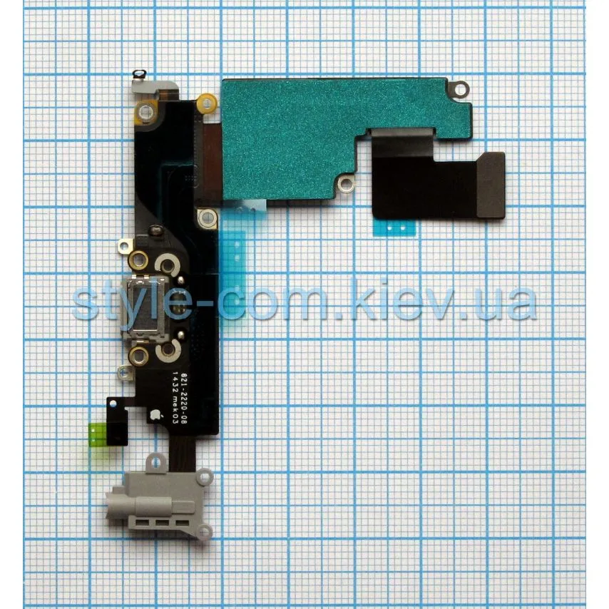 Шлейф для iPhone 6 Plus серый оригинального качества с разъемом для зарядки, наушников и микрофоном.