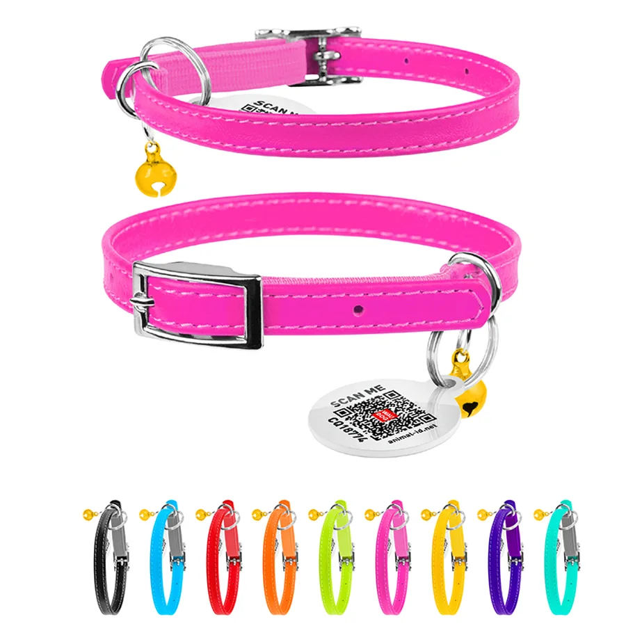 Нашийник WAUCAT Glamour шкіряний XXS 22-30 см 9 мм рожевий