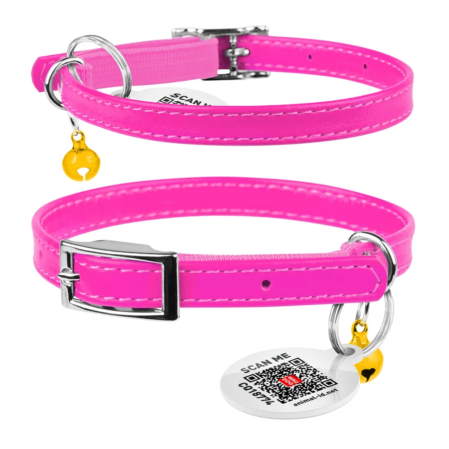 Нашийник WAUCAT Glamour шкіряний XXS 22-30 см 9 мм рожевий