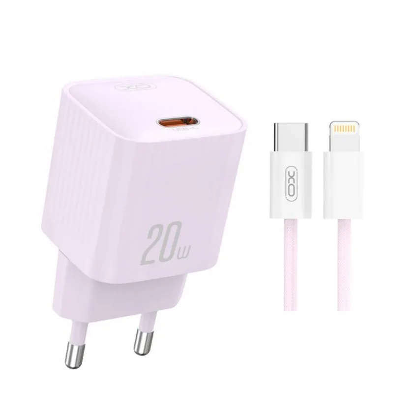Мережевий зарядний пристрій XO PC 73х32х32 мм Білий 20W з кабелем Type-C to Lightning 1м