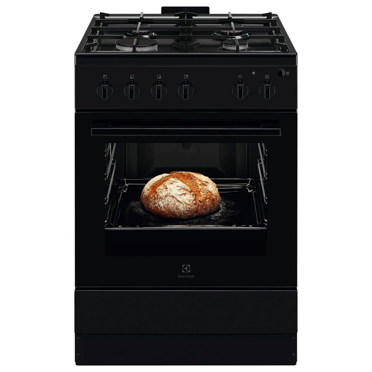 Газова плита Electrolux, 59 л, 60x60 см, чавунний чорно-матовий корпус.