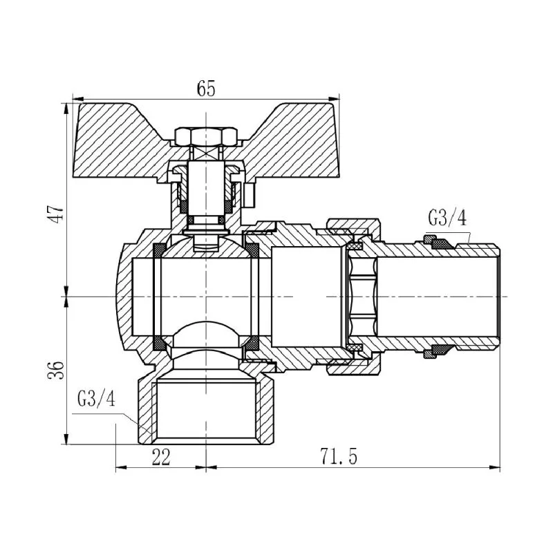 Кран кульовий Thermo Alliance Forte 3/4" кутовий латунь нікельований