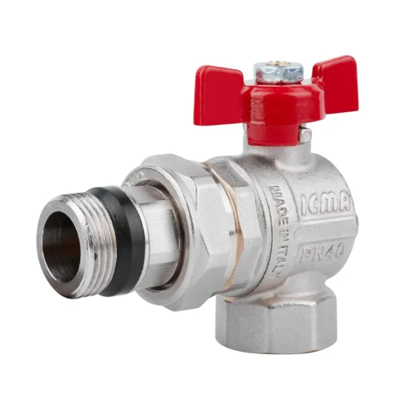 Кран шаровой угловой 3/4" с американкой латунь CW617N красный бабочка