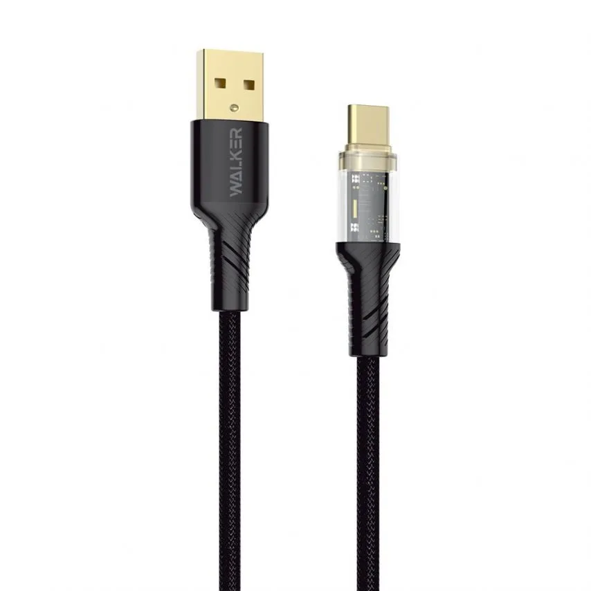 Кабель USB WALKER Type-C тканинний 1м чорний 3,3А Quick Charge 3.0