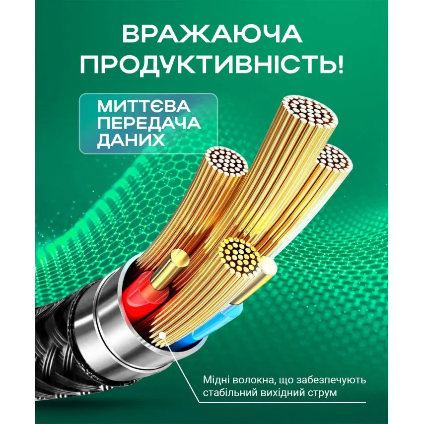 Кабель USB WALKER Type-C тканинний 1м чорний 3,3А Quick Charge 3.0