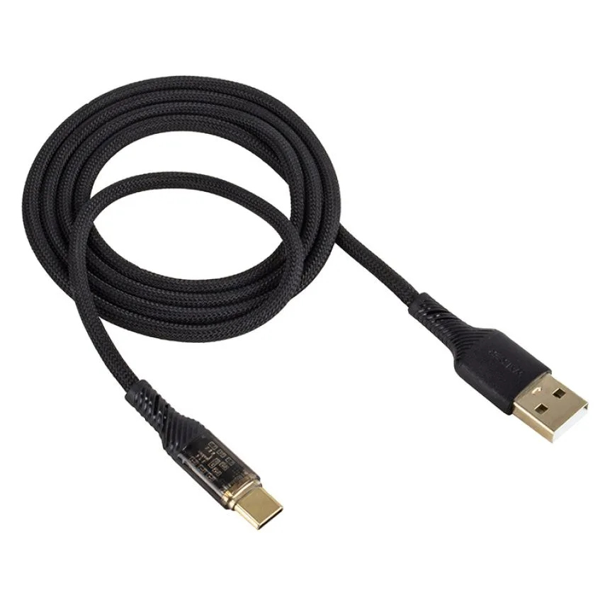 Кабель USB WALKER Type-C тканинний 1м чорний 3,3А Quick Charge 3.0