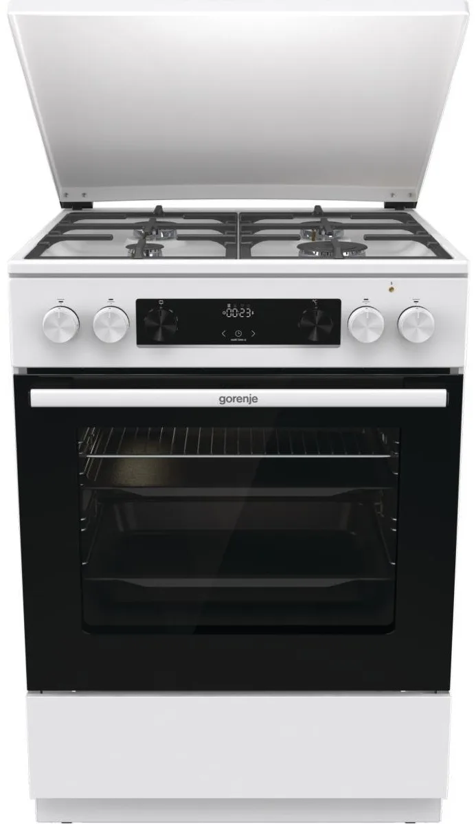 Комбінована плита Gorenje, 71 л, 60x60 см, з дисплеєм IconLed, чавунні решітки, біла