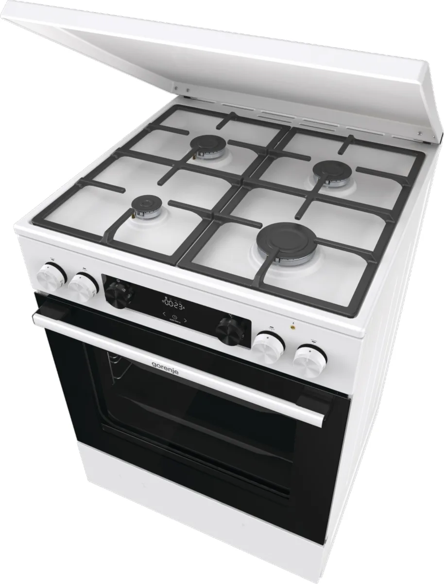 Комбінована плита Gorenje, 71 л, 60x60 см, з дисплеєм IconLed, чавунні решітки, біла
