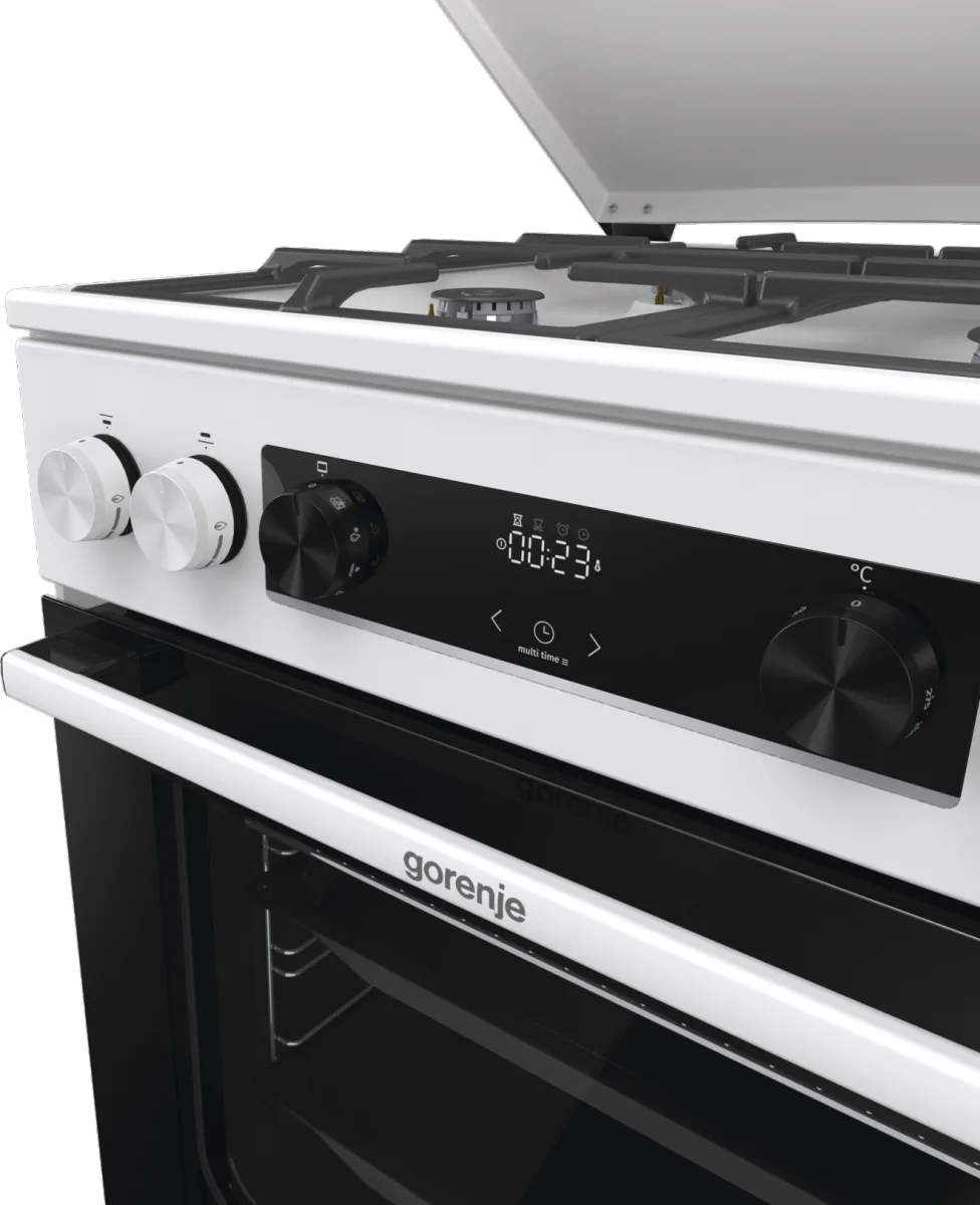 Комбінована плита Gorenje, 71 л, 60x60 см, з дисплеєм IconLed, чавунні решітки, біла