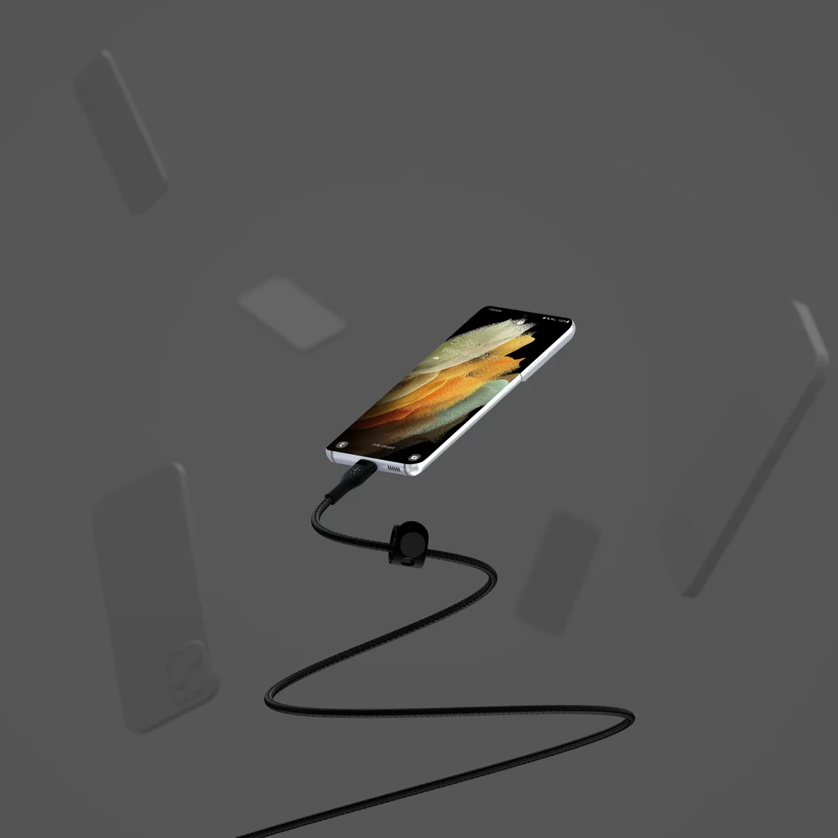 Кабель USB-C > USB-C заряджання/синхронізації Belkin 1м, 60Вт, Type-C, плетений, силіконовий, з ремінцем на магніті, чорний