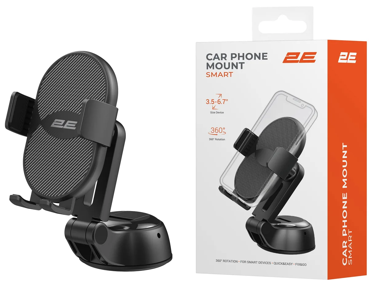 Автомобільний тримач смартфона 2Е Smart 3.5-6.7", чорний
