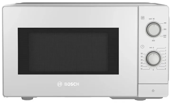 Мікрохвильова піч Bosch, 20 л, механічне управління, 800 Вт, білий колір.