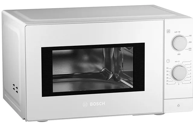 Мікрохвильова піч Bosch, 20 л, механічне управління, 800 Вт, білий колір.