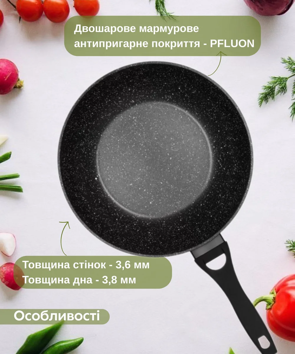 Сковорода ВОК ARDESTO Gemini Anzio, 28 см, алюмінієва, чорного кольору.