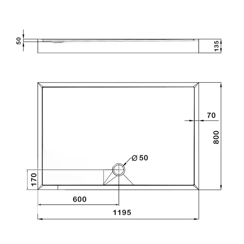 Душовий піддон KAPIELKA ST120x80 см акриловий низький білий