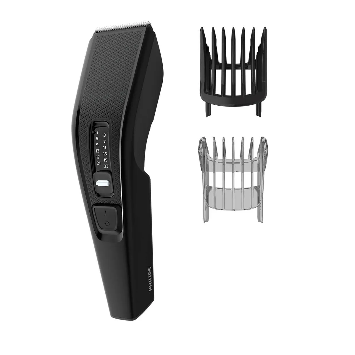 Машинка для стрижки волосся Philips Series 3000, з роторним мотором, 2 насадки, сталева лезо, чорного кольору.
