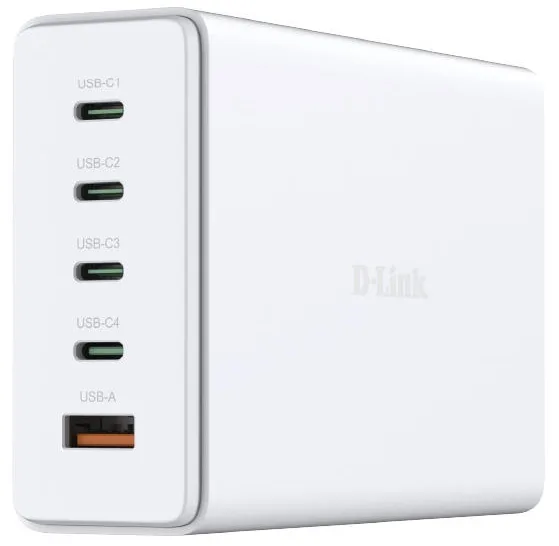 Зарядний пристрій мережевий D-Link DCF-241 240Вт GaN 4хUSB-С, 1xUSB-A, білий