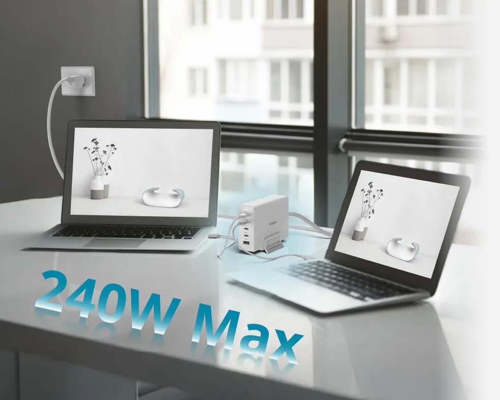 Зарядний пристрій мережевий D-Link DCF-241 240Вт GaN 4хUSB-С, 1xUSB-A, білий