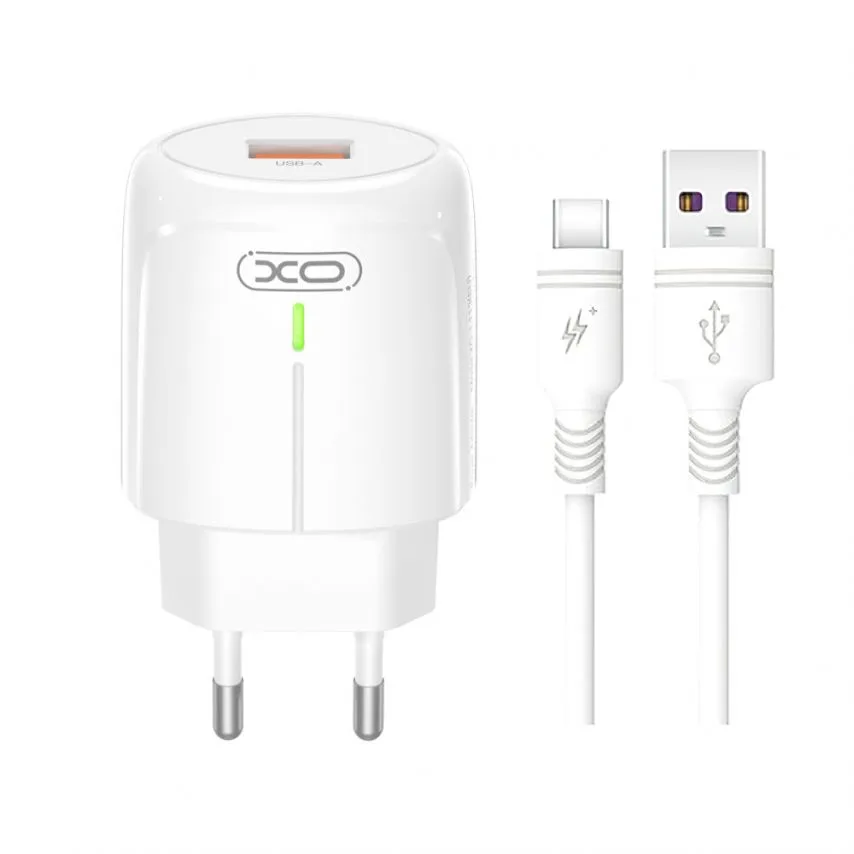 Зарядний пристрій XO 18W 1USB Quick Charge з кабелем Type-C білий