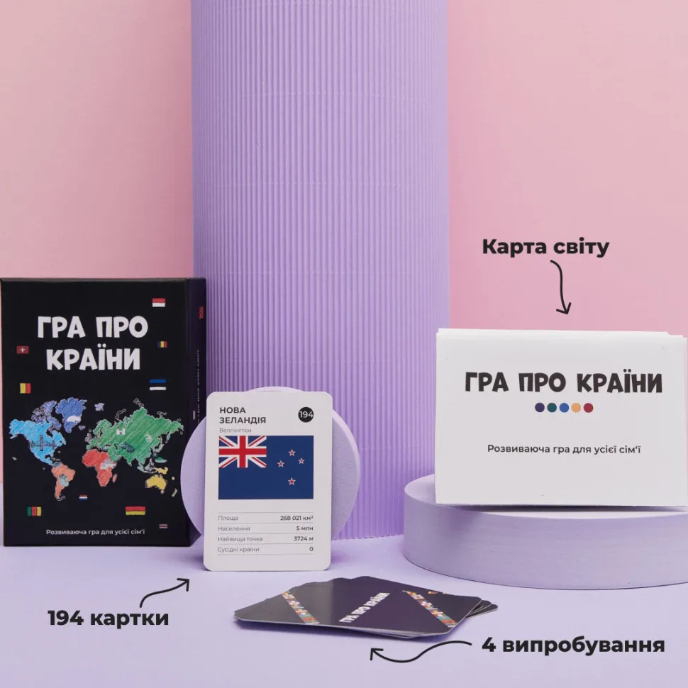 Настільна гра MemoGames про країни 194 картки карта світу картон багатошаровий кольоровий
