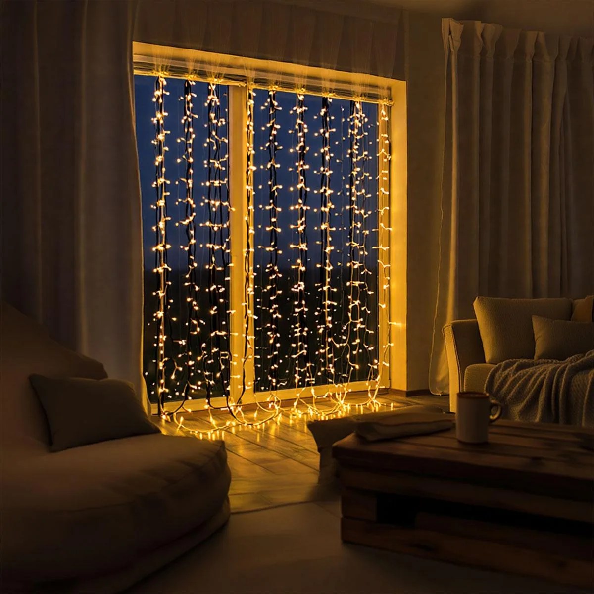 Гірлянда-штора ПВХ 3х2 м Жовта 144 LED