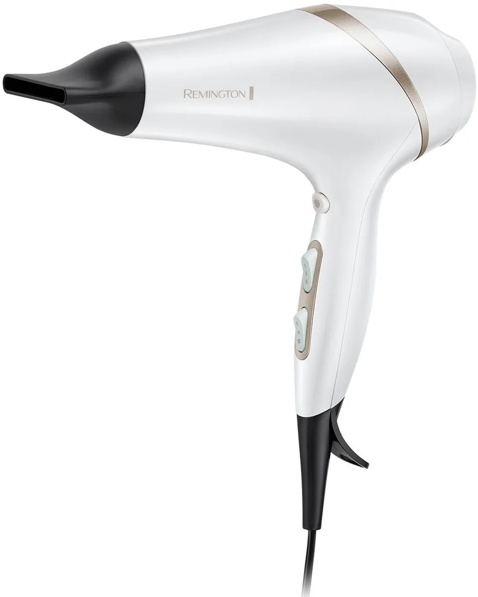 Фен Remington HydraLuxe, 2300Вт, 3 налаштування, дифузор, іонізація, холодний обдув, білий.