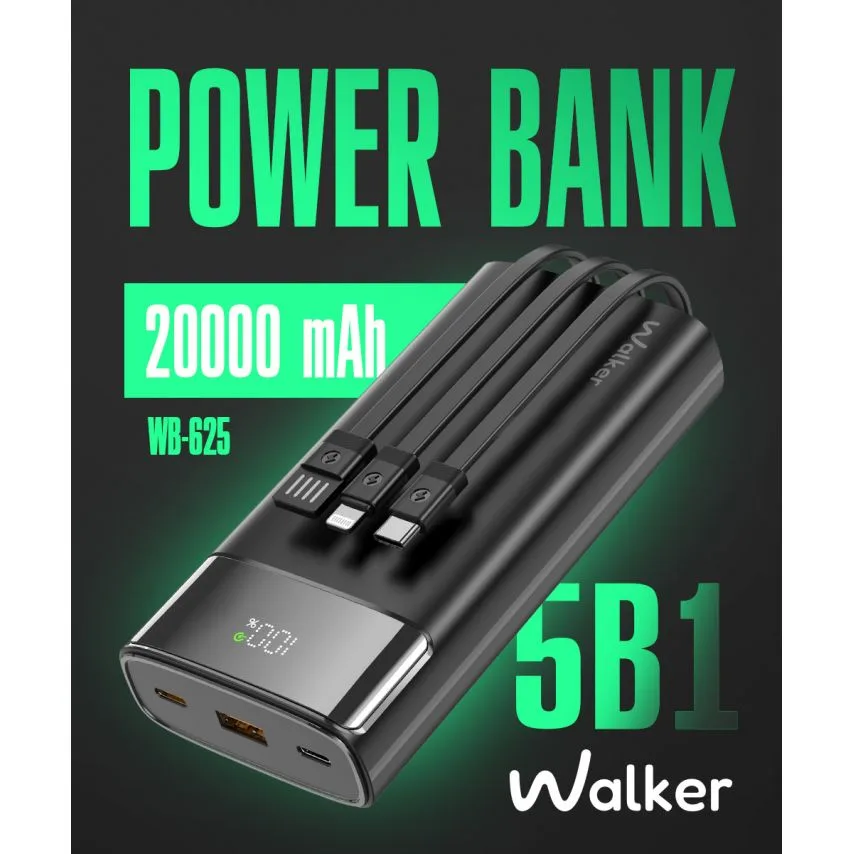 Power Bank WALKER Li-polymer 20000mAh 141х68х31 мм Чорний