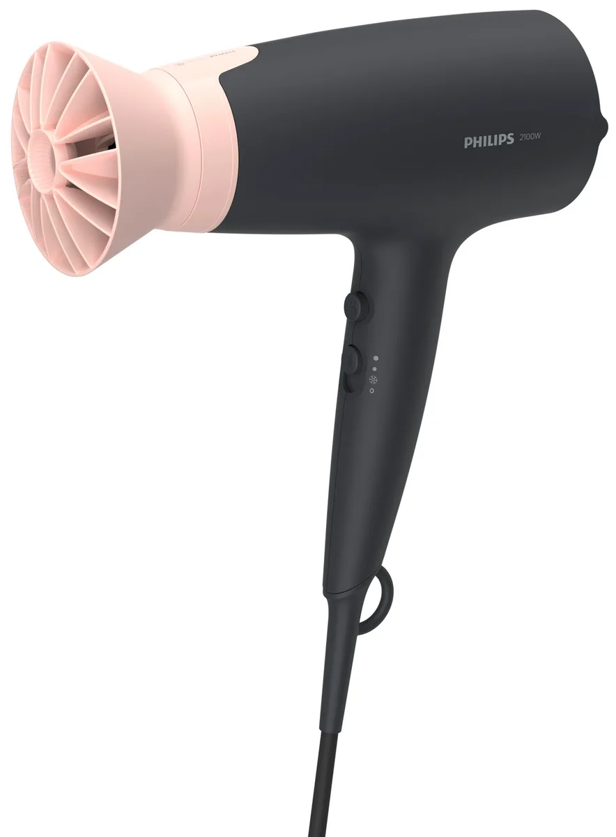 Фен Philips 3000 Series, 2100 Вт, 3 скорости, ионизация, холодный обдув, черный с розовыми акцентами