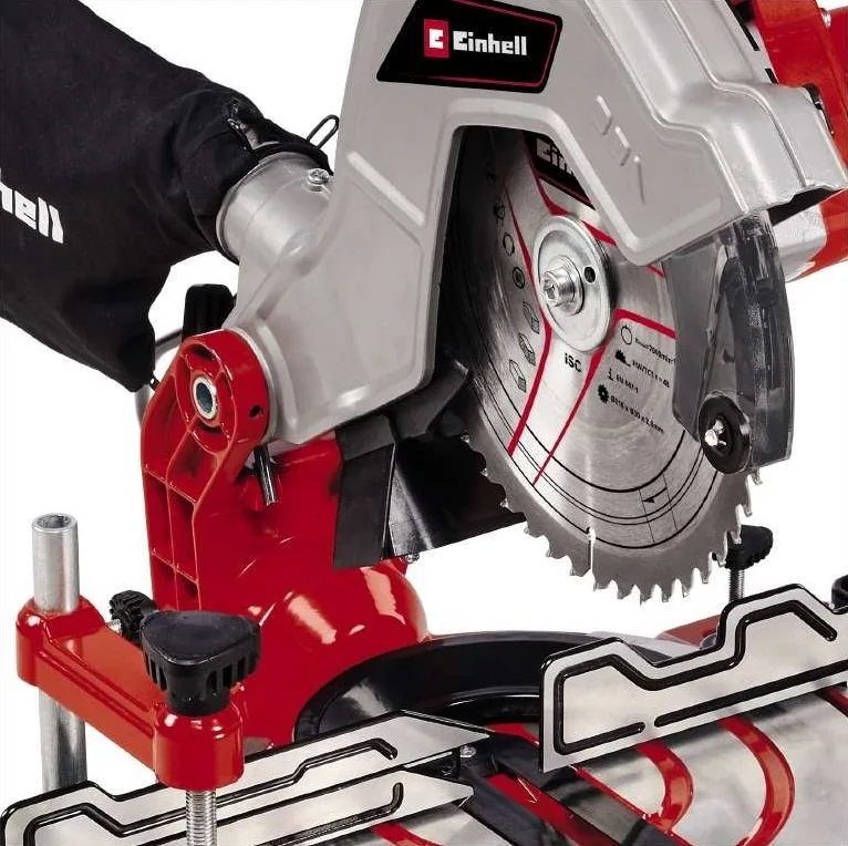 Торцювальна пила Einhell TC-MS 216, 1400 Вт, діаметр диска 216 мм, максимальна довжина різу 120 мм, вага 7.1 кг.