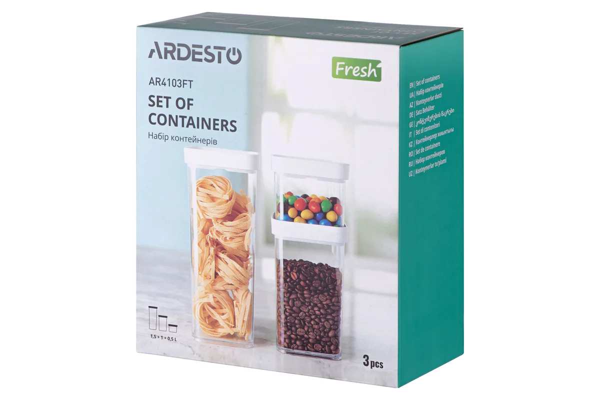 Комплект пластикових контейнерів для зберігання їжі ARDESTO Fresh, 3 шт, білий.