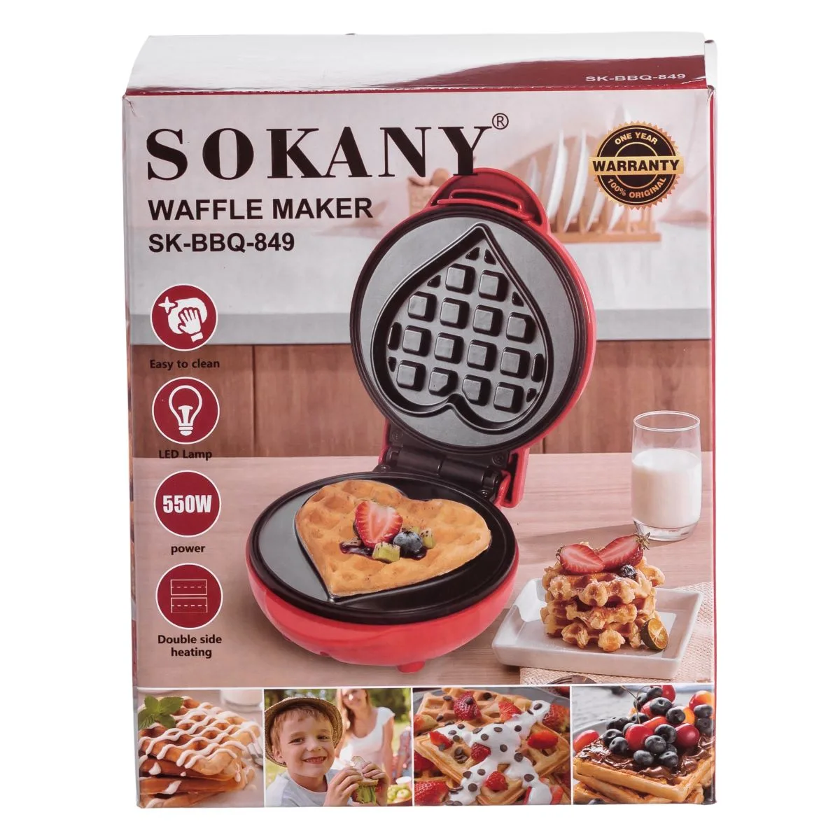 Вафельниця електрична Sokany пластик 17х13х9 см червона