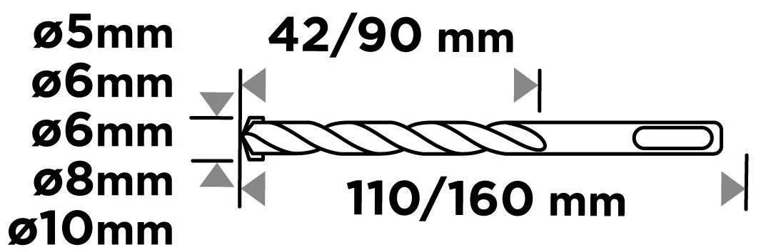 Набір свердел GRAPHITE SDS Plus 5 шт 6x110 8x160 10x160 бетон цегла камінь кейс