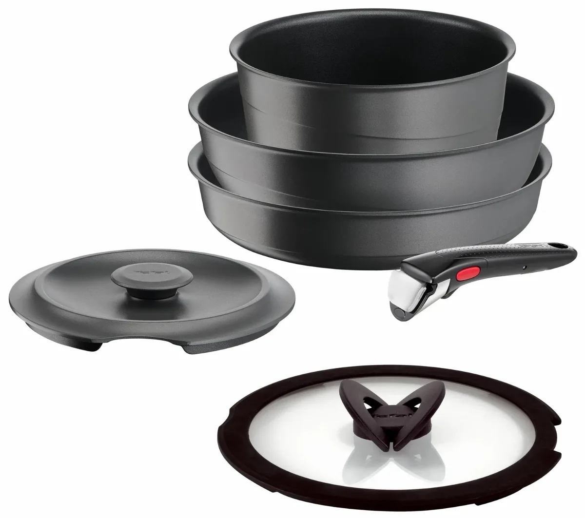 Набір кухонного посуду Tefal Ingenio Inspiration, 6 одиниць, алюміній, скло, бакеліт, чорний.