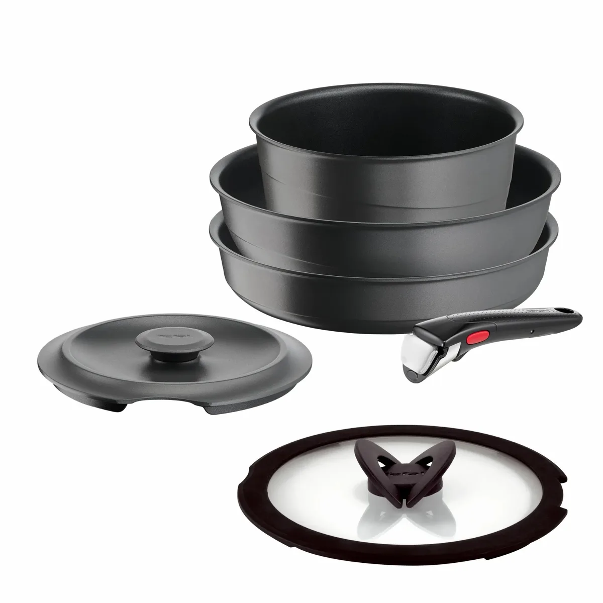 Набір кухонного посуду Tefal Ingenio Inspiration, 6 одиниць, алюміній, скло, бакеліт, чорний.